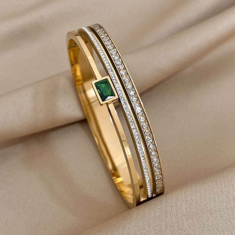 EMESA HOME Luxury Stainless Steel Cuff Bracelet for Women – Rhinestone Gold/Silver Plated Vintage Wide Bangle, Hypoallergenic Stackable Gift - EMESA HOME™