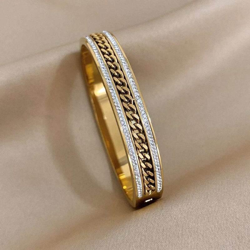 EMESA HOME Luxury Stainless Steel Cuff Bracelet for Women – Rhinestone Gold/Silver Plated Vintage Wide Bangle, Hypoallergenic Stackable Gift - EMESA HOME™