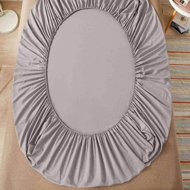 EMESA HOME 100% Cotton Fitted Bed Sheet with Elastic Band, Solid Color Anti-slip Adjustable Mattress Cover for Single, Double, King & Queen Beds. Silver grey