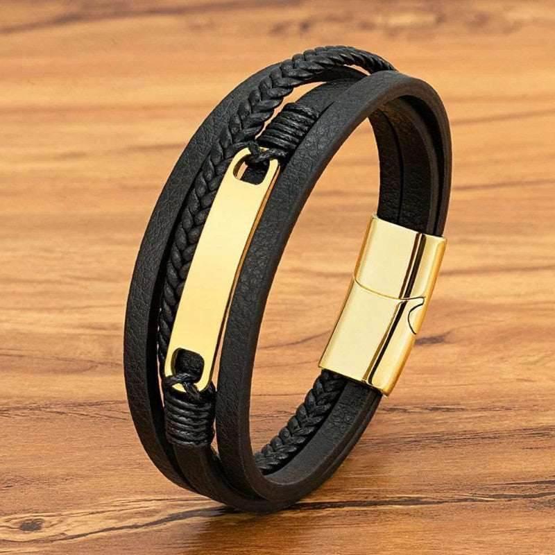 EMESA HOME Multi-Layer Braided Leather Wrap Bracelet for Men, Trendy Stainless Steel Buckle, Casual Jewelry Accessories, Gift for Him - EMESA HOME™