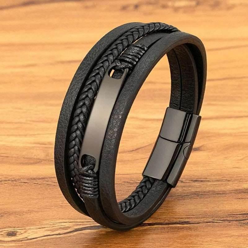 EMESA HOME Multi-Layer Braided Leather Wrap Bracelet for Men, Trendy Stainless Steel Buckle, Casual Jewelry Accessories, Gift for Him - EMESA HOME™