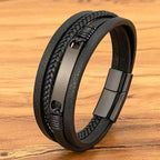 EMESA HOME Multi-Layer Braided Leather Wrap Bracelet for Men, Trendy Stainless Steel Buckle, Casual Jewelry Accessories, Gift for Him - EMESA HOME™