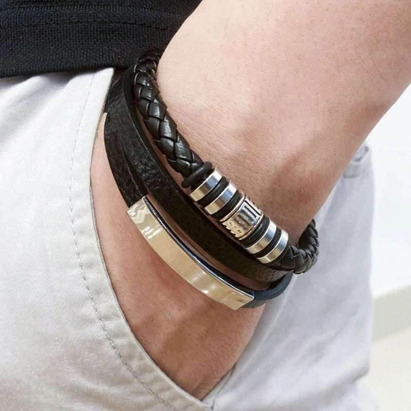 EMESA HOME Trendy Leather Bracelets For Men Stainless Steel Bracelet 21CM Multilayer Braided Rope Bracelets for Male Jewelry Gifts - EMESA HOME™