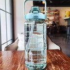 EMESA HOME 2L Straw Water Bottle – Large Capacity, Plastic Drink Cup with Time Marker for Outdoor Sports and Fitness - EMESA HOME™