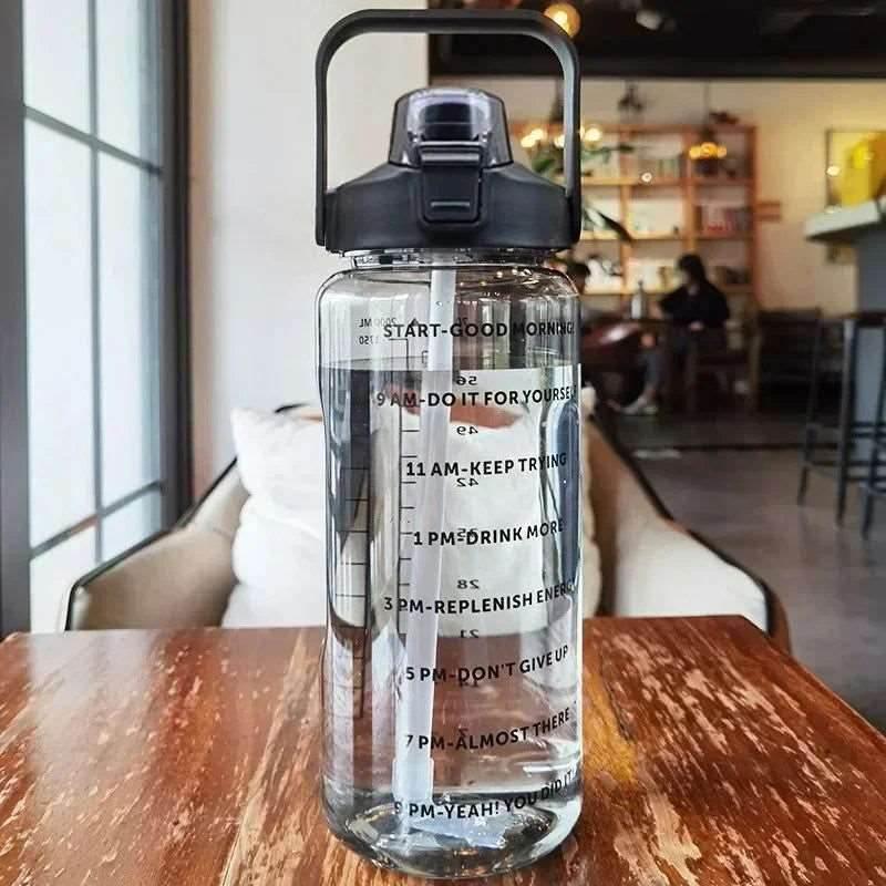 EMESA HOME 2L Straw Water Bottle – Large Capacity, Plastic Drink Cup with Time Marker for Outdoor Sports and Fitness - EMESA HOME™