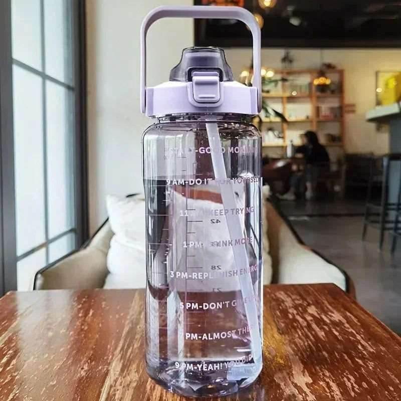 EMESA HOME 2L Straw Water Bottle – Large Capacity, Plastic Drink Cup with Time Marker for Outdoor Sports and Fitness - EMESA HOME™
