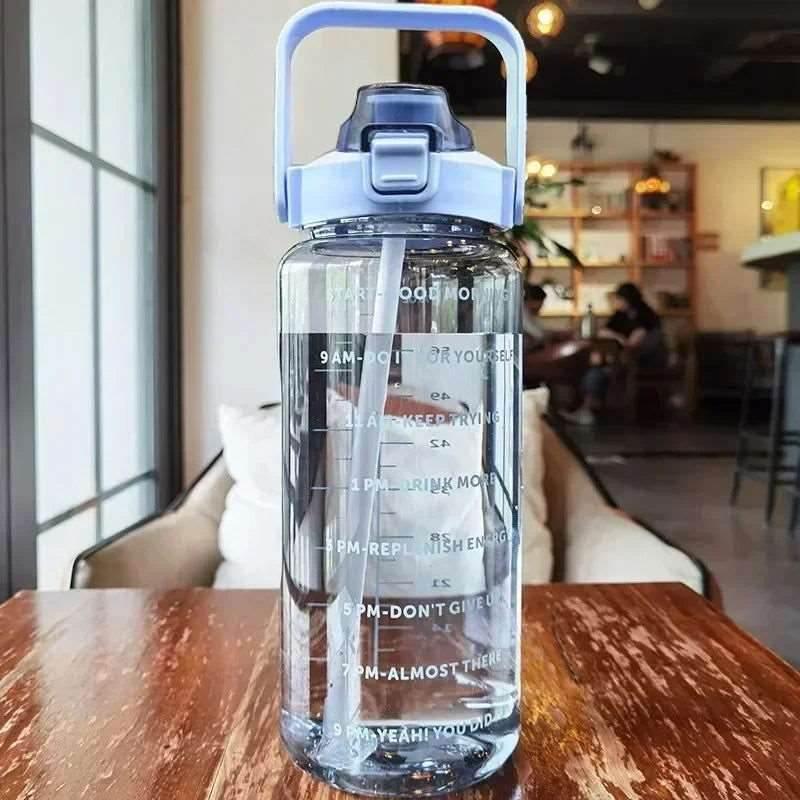 EMESA HOME 2L Straw Water Bottle – Large Capacity, Plastic Drink Cup with Time Marker for Outdoor Sports and Fitness - EMESA HOME™