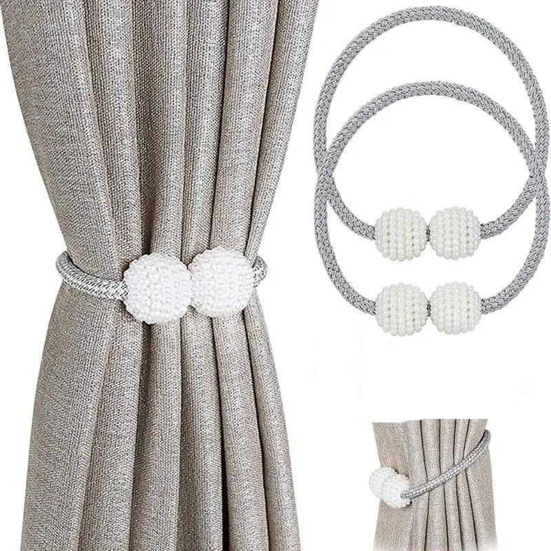 "EMESA HOME 2PCS Pearl Magnetic Curtain Clips - Elegant Tie Back Buckle, Hanging Ball Design, Curtain Décor Accessories" - Emesa Home