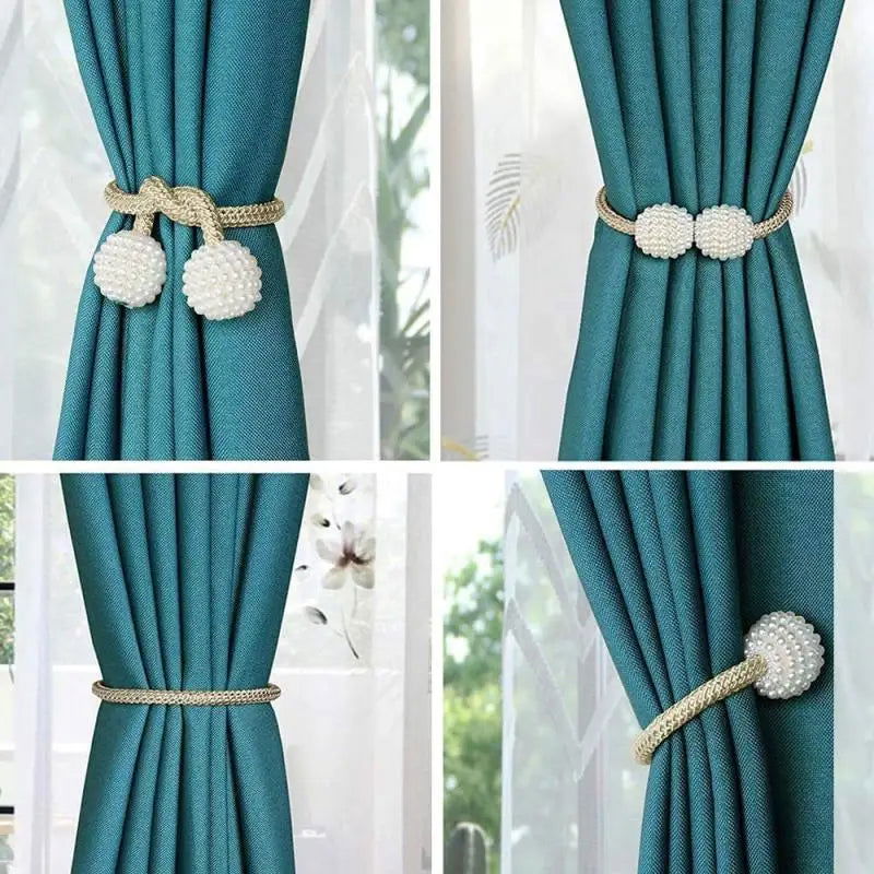 "EMESA HOME 2PCS Pearl Magnetic Curtain Clips - Elegant Tie Back Buckle, Hanging Ball Design, Curtain Décor Accessories" - Emesa Home