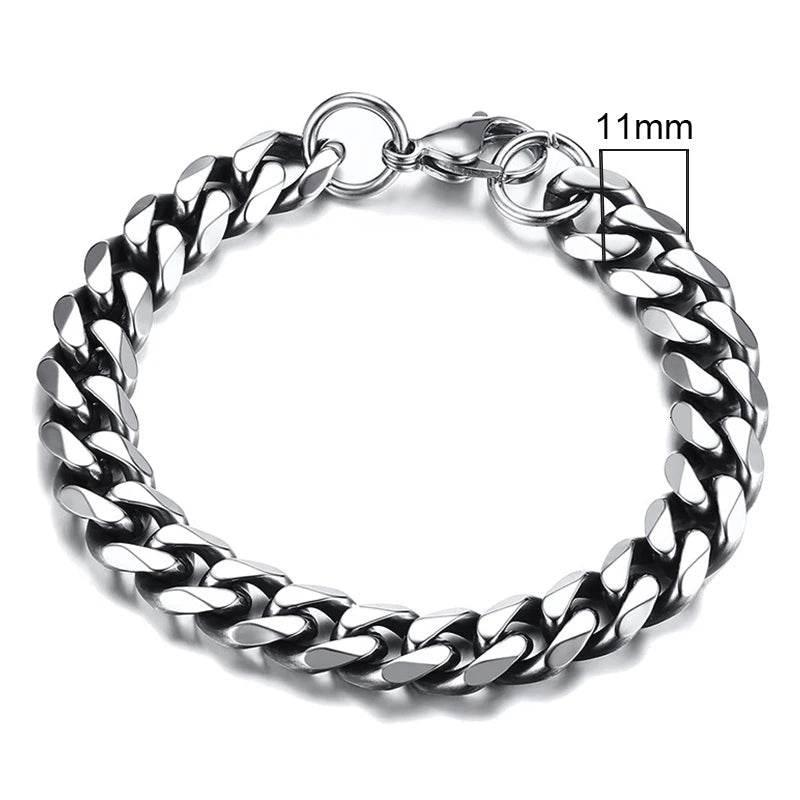 EMESA HOME 3-11mm Chunky Miami Curb Chain Bracelet – Stainless Steel Cuban Link, Classic Punk Heavy Jewelry for Men - EMESA HOME™