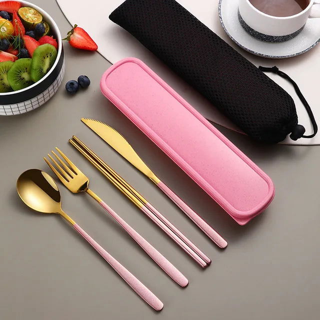 EMESA HOME 304 Tableware Set Portable Cutlery Set Dinnerware Set High-Quality Stainless Steel Knife Fork Spoon Travel Flatware With Box - Emesa Home