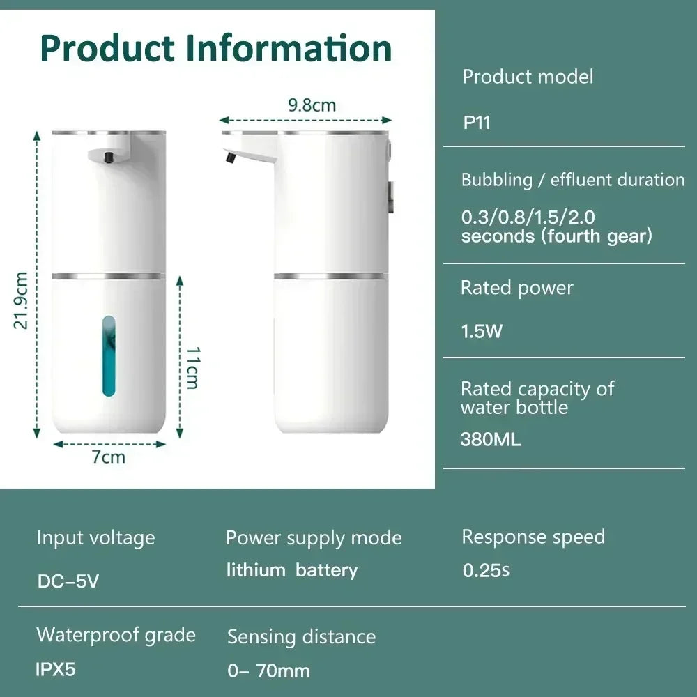 EMESA HOME 380ML Automatic Foam Soap Dispenser, USB Charging, 4-Level Adjustable Smart Hand Washing Machine - Emesa Home