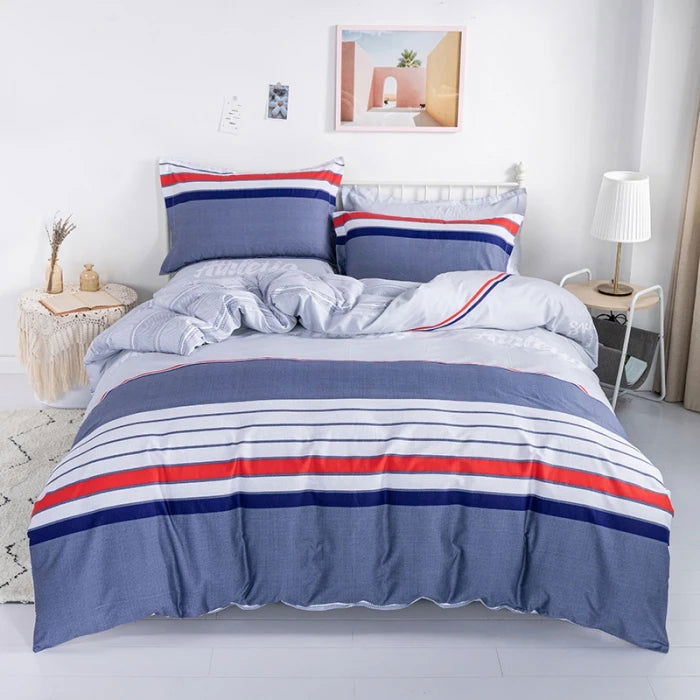 EMESA HOME 3PC 100% Cotton Striped Duvet Cover Set - Includes 1 Duvet Cover and 2 Pillowcases - Soft, Skin-Friendly Bedding - Emesa Home