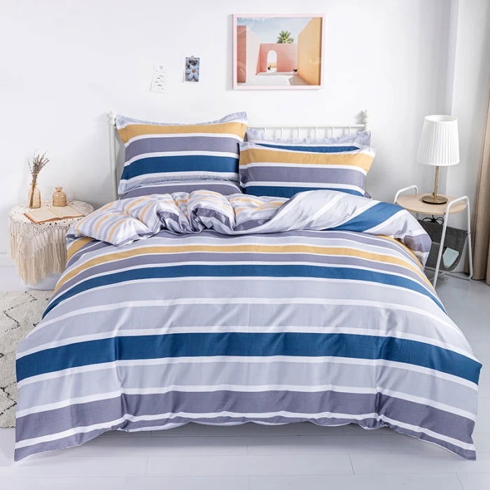 EMESA HOME 3PC 100% Cotton Striped Duvet Cover Set - Includes 1 Duvet Cover and 2 Pillowcases - Soft, Skin-Friendly Bedding - Emesa Home