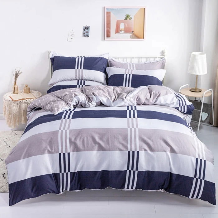 EMESA HOME 3PC 100% Cotton Striped Duvet Cover Set - Includes 1 Duvet Cover and 2 Pillowcases - Soft, Skin-Friendly Bedding - Emesa Home