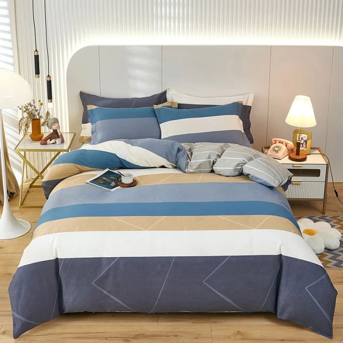 EMESA HOME 3PC 100% Cotton Striped Duvet Cover Set - Includes 1 Duvet Cover and 2 Pillowcases - Soft, Skin-Friendly Bedding - Emesa Home