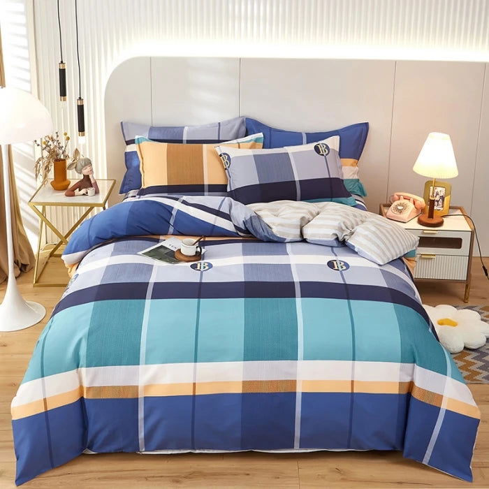 EMESA HOME 3PC 100% Cotton Striped Duvet Cover Set - Includes 1 Duvet Cover and 2 Pillowcases - Soft, Skin-Friendly Bedding - Emesa Home