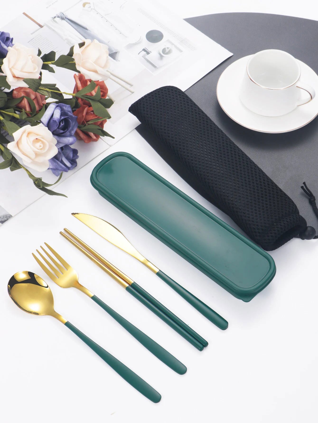 EMESA HOME 4-piece Cutlery Set Knife Fork Spoon Chopsticks Box Cutlery Portable Cutlery Travel Cutlery with box - Emesa Home