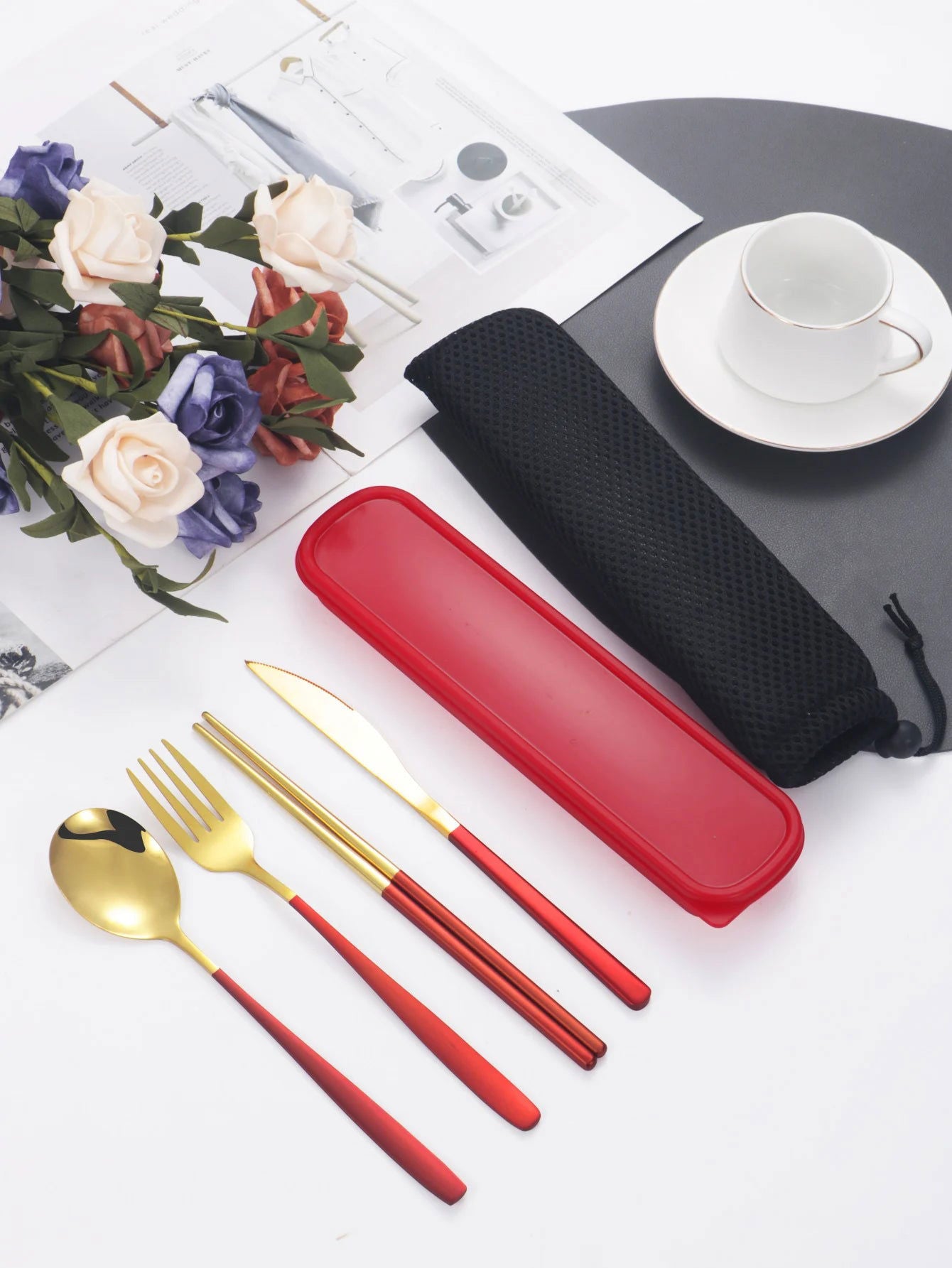 EMESA HOME 4-piece Cutlery Set Knife Fork Spoon Chopsticks Box Cutlery Portable Cutlery Travel Cutlery with box - Emesa Home