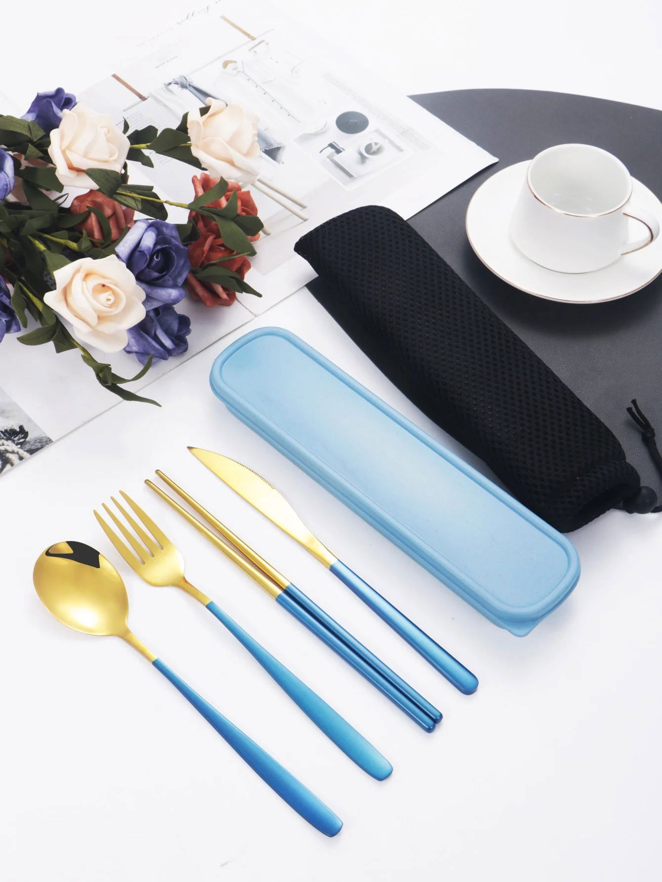 EMESA HOME 4-piece Cutlery Set Knife Fork Spoon Chopsticks Box Cutlery Portable Cutlery Travel Cutlery with box - Emesa Home