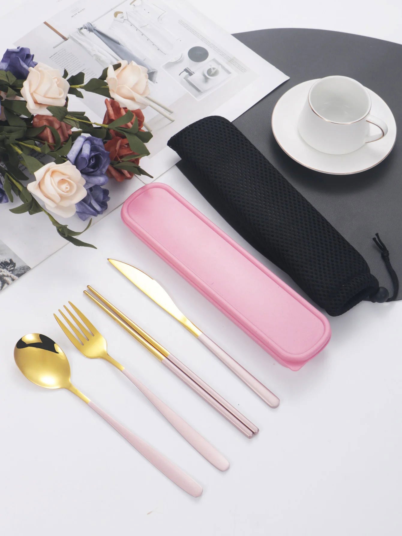 EMESA HOME 4-piece Cutlery Set Knife Fork Spoon Chopsticks Box Cutlery Portable Cutlery Travel Cutlery with box - Emesa Home