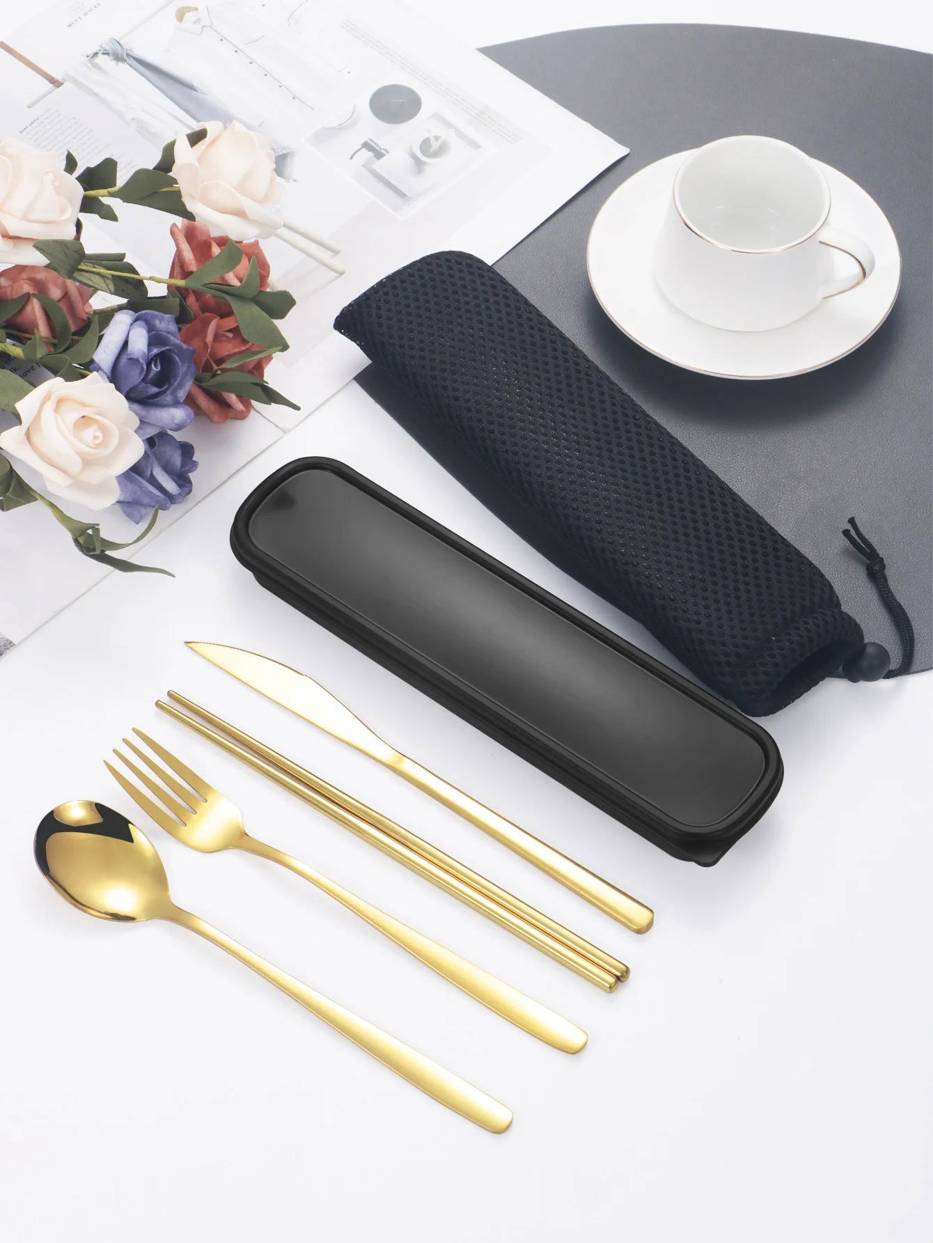 EMESA HOME 4-piece Cutlery Set Knife Fork Spoon Chopsticks Box Cutlery Portable Cutlery Travel Cutlery with box - Emesa Home