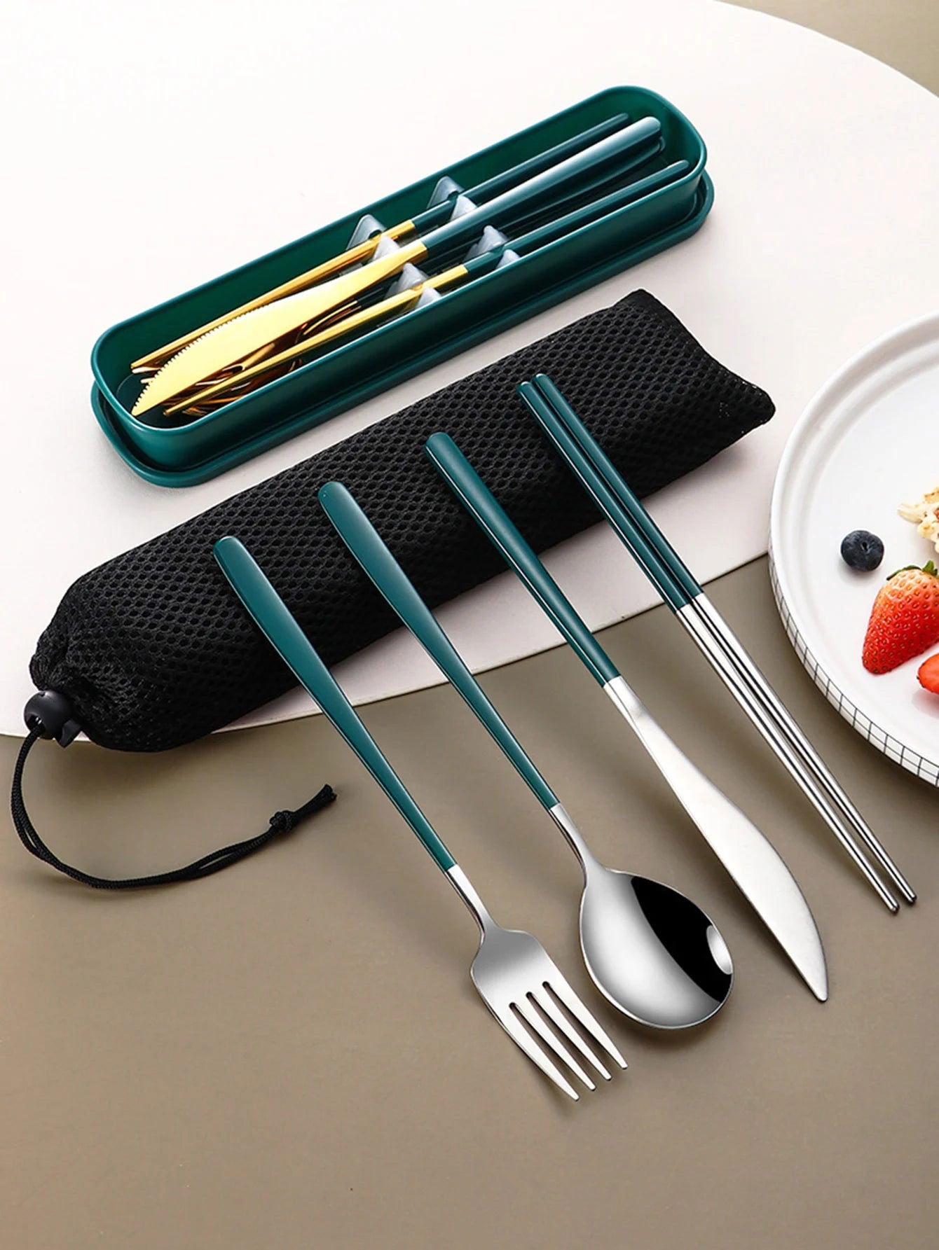 EMESA HOME 4-piece Cutlery Set Knife Fork Spoon Chopsticks Box Cutlery Portable Cutlery Travel Cutlery with box - Emesa Home