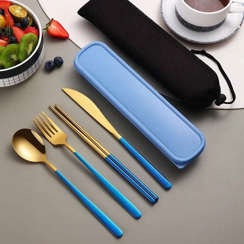 EMESA HOME 4pcs Stainless Steel Tableware Set: Portable Cutlery Kit with Travel Box - Emesa Home