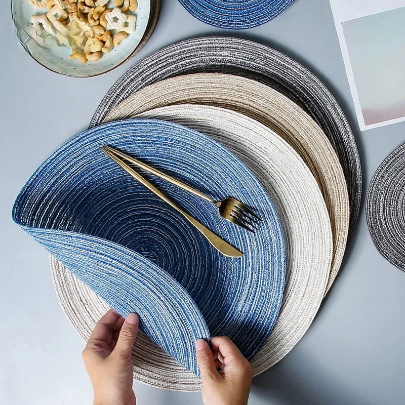 EMESA HOME 6pcs Round Table Mat Set: Woven Ramie Placemats for Anti-Slip Dining Experience - Non-Slip Tableware Bowl Pads and Kitchen Drink Cup Coasters - Emesa Home