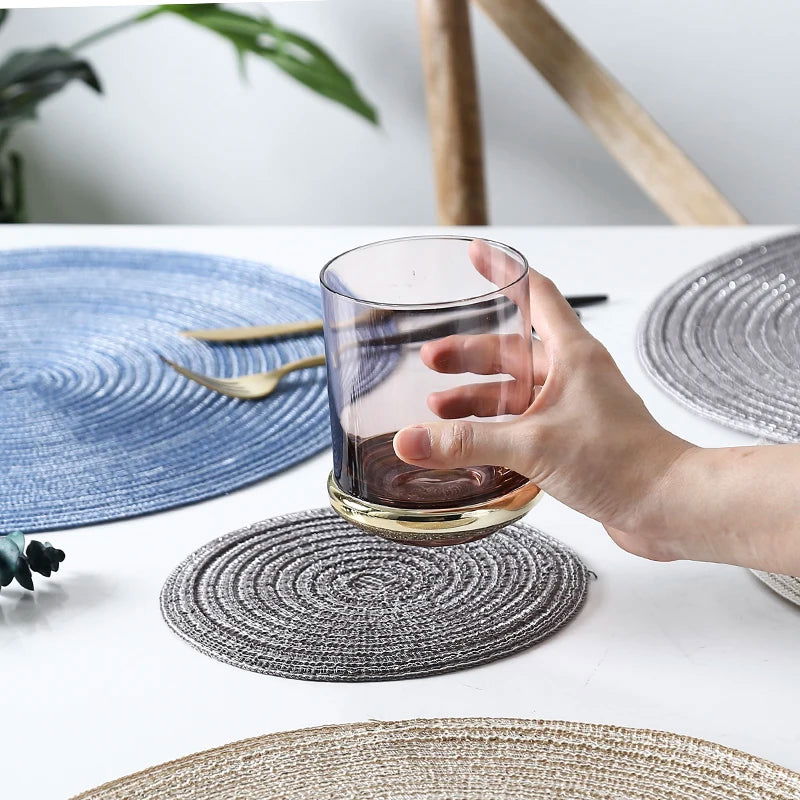 EMESA HOME 6pcs Round Table Mat Set: Woven Ramie Placemats for Anti-Slip Dining Experience - Non-Slip Tableware Bowl Pads and Kitchen Drink Cup Coasters - Emesa Home