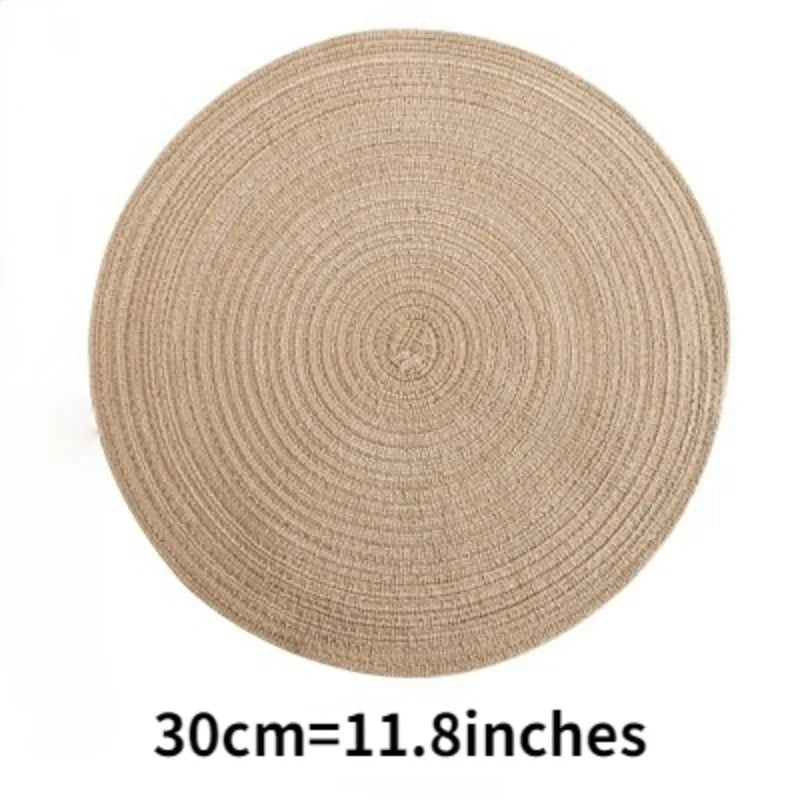 EMESA HOME 6pcs Round Table Mat Set: Woven Ramie Placemats for Anti-Slip Dining Experience - Non-Slip Tableware Bowl Pads and Kitchen Drink Cup Coasters - Emesa Home