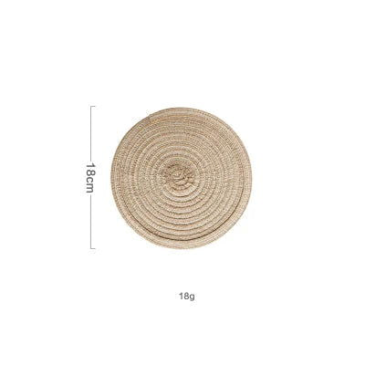 EMESA HOME 6pcs Round Table Mat Set: Woven Ramie Placemats for Anti-Slip Dining Experience - Non-Slip Tableware Bowl Pads and Kitchen Drink Cup Coasters - Emesa Home