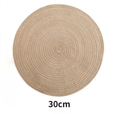 EMESA HOME 6pcs Round Table Mat Set: Woven Ramie Placemats for Anti-Slip Dining Experience - Non-Slip Tableware Bowl Pads and Kitchen Drink Cup Coasters - Emesa Home