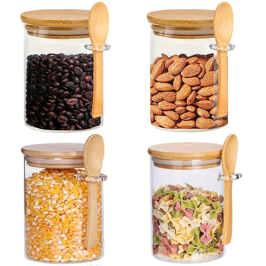 EMESA HOME Airtight Glass Jars With Lids And Spoons, Candy Jars With Lids, Clear Spice Jars, Small Food Storage Containers, Kitchen Gadgets, Kitchen Accessories - Emesa Home