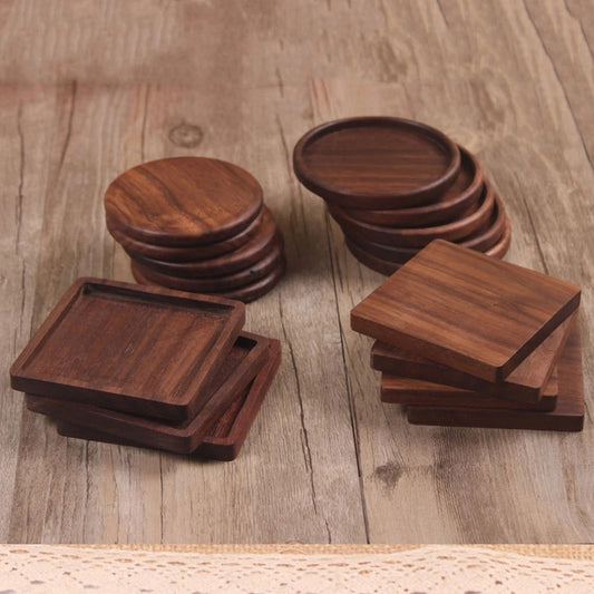 EMESA HOME Beech Black Walnut Wood Coasters: Stylish Tea and Coffee Cup Pads for Household Décor - Emesa Home