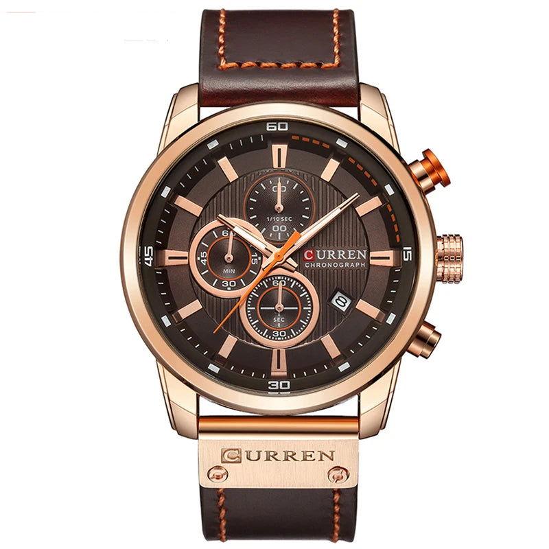 EMESA HOME (CURREN) Brand Watch is a leather sports watch for men, featuring an army military design with quartz movement and chronograph functionality - Emesa Home