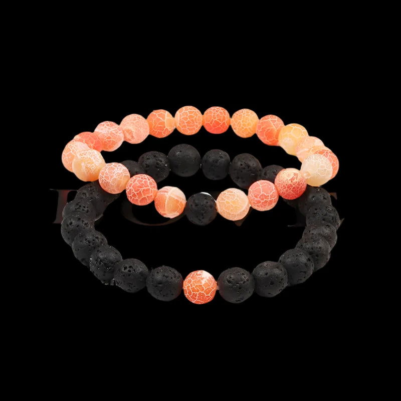 EMESA HOME Couples Lava Stone & Tiger Eye Beaded Bracelets, Elastic Rope Jewelry Set for Men & Women, Black & White Yoga Bracelets. - Emesa Home