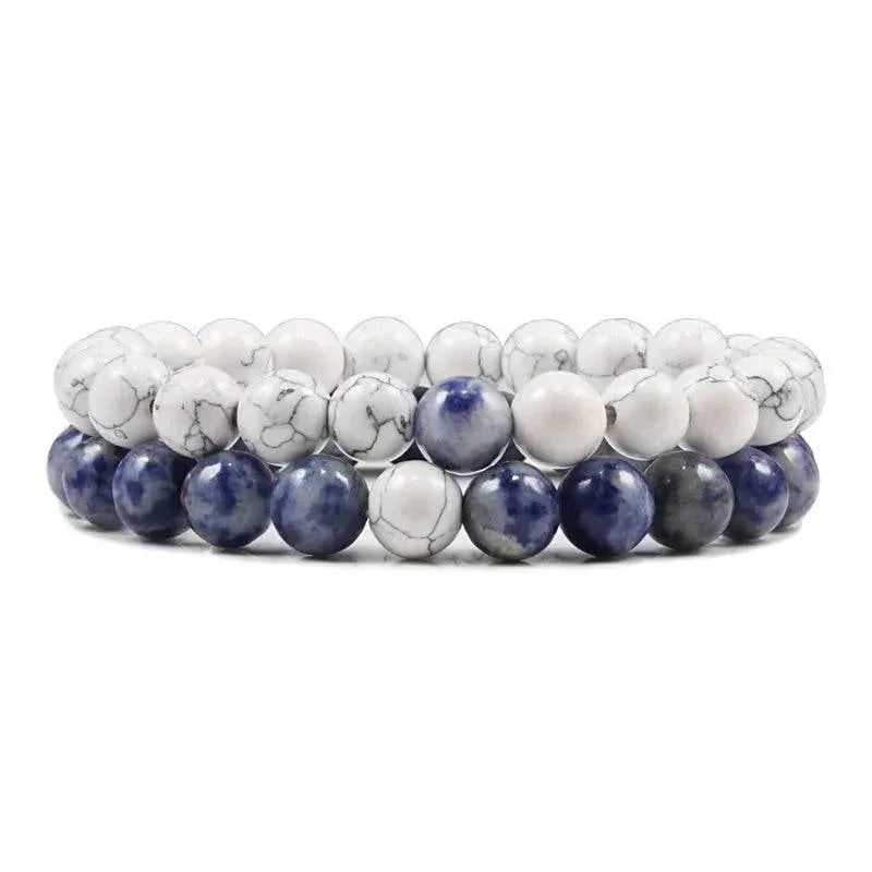 EMESA HOME Couples Lava Stone & Tiger Eye Beaded Bracelets, Elastic Rope Jewelry Set for Men & Women, Black & White Yoga Bracelets. - EMESA HOME™