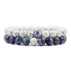 EMESA HOME Couples Lava Stone & Tiger Eye Beaded Bracelets, Elastic Rope Jewelry Set for Men & Women, Black & White Yoga Bracelets. - EMESA HOME™
