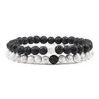 EMESA HOME Couples Lava Stone & Tiger Eye Beaded Bracelets, Elastic Rope Jewelry Set for Men & Women, Black & White Yoga Bracelets. - EMESA HOME™