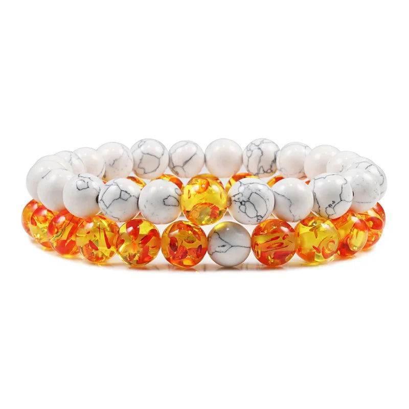 EMESA HOME Couples Lava Stone & Tiger Eye Beaded Bracelets, Elastic Rope Jewelry Set for Men & Women, Black & White Yoga Bracelets. - EMESA HOME™