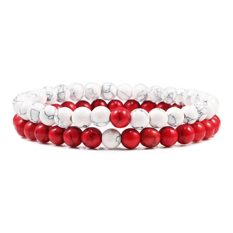 EMESA HOME Couples Lava Stone & Tiger Eye Beaded Bracelets, Elastic Rope Jewelry Set for Men & Women, Black & White Yoga Bracelets. - EMESA HOME™
