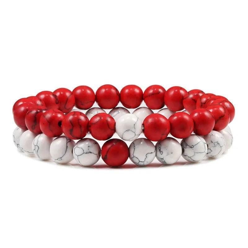 EMESA HOME Couples Lava Stone & Tiger Eye Beaded Bracelets, Elastic Rope Jewelry Set for Men & Women, Black & White Yoga Bracelets. - EMESA HOME™