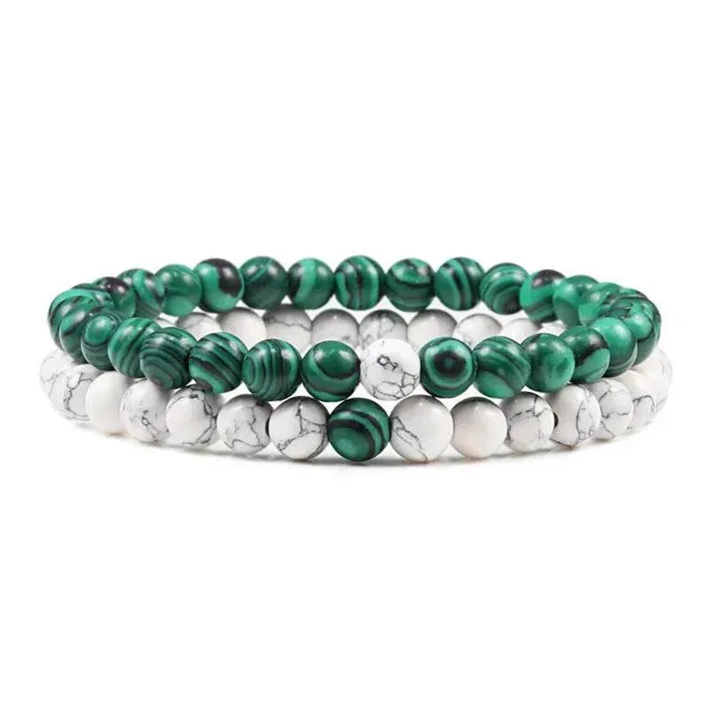 EMESA HOME Couples Lava Stone & Tiger Eye Beaded Bracelets, Elastic Rope Jewelry Set for Men & Women, Black & White Yoga Bracelets. - EMESA HOME™