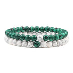 EMESA HOME Couples Lava Stone & Tiger Eye Beaded Bracelets, Elastic Rope Jewelry Set for Men & Women, Black & White Yoga Bracelets. - EMESA HOME™