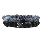 EMESA HOME Couples Lava Stone & Tiger Eye Beaded Bracelets, Elastic Rope Jewelry Set for Men & Women, Black & White Yoga Bracelets. - EMESA HOME™