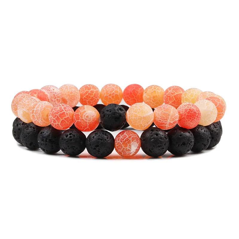 EMESA HOME Couples Lava Stone & Tiger Eye Beaded Bracelets, Elastic Rope Jewelry Set for Men & Women, Black & White Yoga Bracelets. - Emesa Home