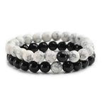 EMESA HOME Couples Lava Stone & Tiger Eye Beaded Bracelets, Elastic Rope Jewelry Set for Men & Women, Black & White Yoga Bracelets. - EMESA HOME™