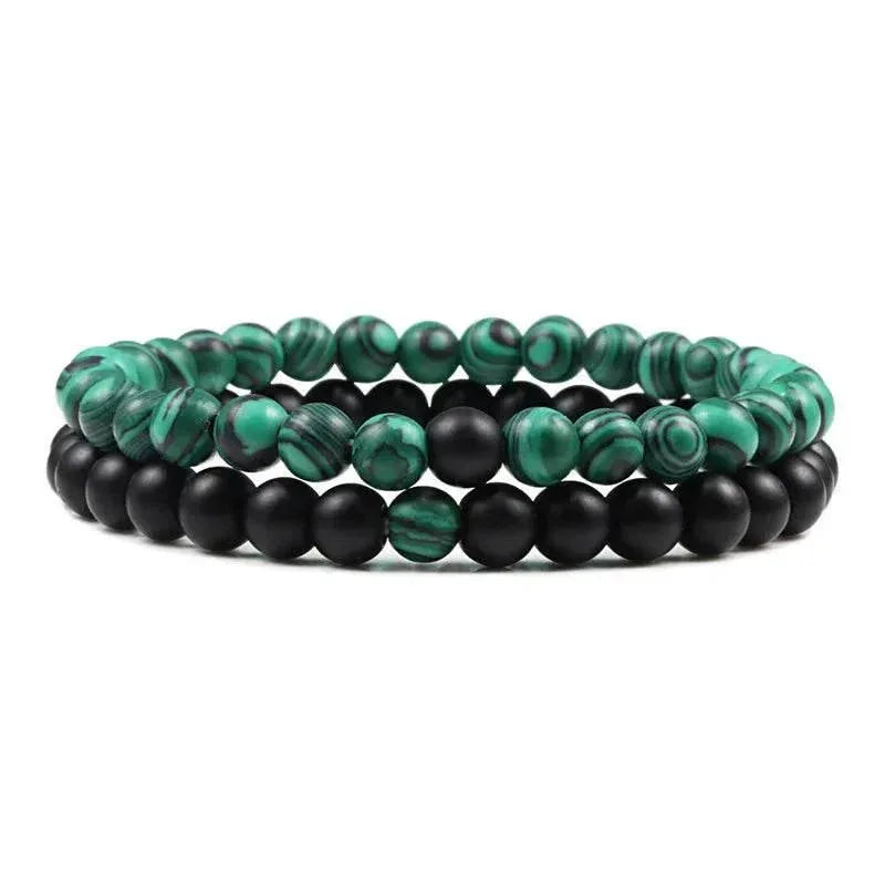 EMESA HOME Couples Lava Stone & Tiger Eye Beaded Bracelets, Elastic Rope Jewelry Set for Men & Women, Black & White Yoga Bracelets. - EMESA HOME™