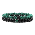 EMESA HOME Couples Lava Stone & Tiger Eye Beaded Bracelets, Elastic Rope Jewelry Set for Men & Women, Black & White Yoga Bracelets. - EMESA HOME™